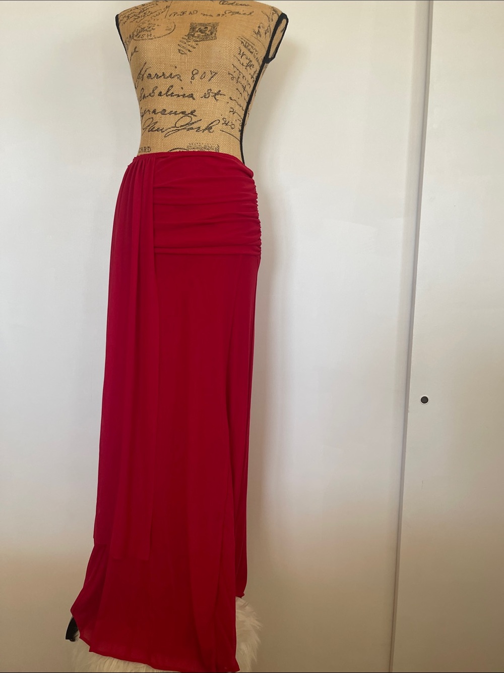 Meshki Red Maxi Skirt with Side Ruching